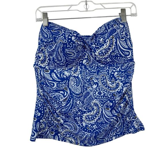 Liz Claiborne 12 NWT Blue Paisley Tankini Top Padded Adjustable Swimsuit Resort - Picture 1 of 9